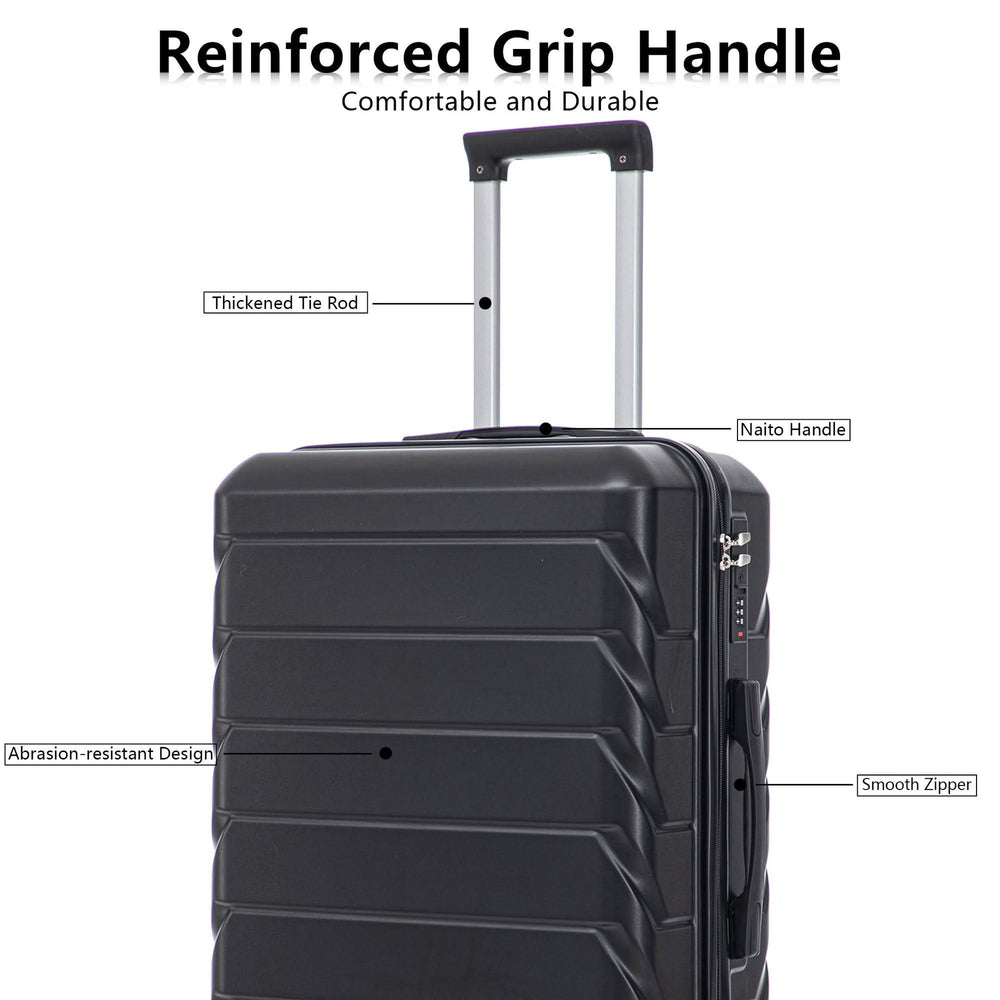 ABS Luggage Set 20 24 28 Inch Spinner Wheels Black Durable 3-Piece & Combination Lock Media 9