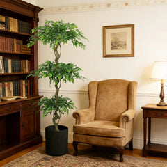 6FT Lifelike Artificial Ficus Tree with Black Pot for Home or Office Decor, Green Plastic Indoor Plant perspective