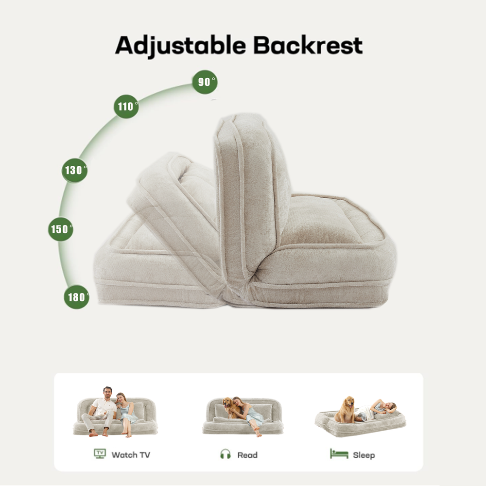 Pet Sofa Bed Chenille 2-In-1 Lounge Couch With 5 Adjustable Positions For People & Pets Beige Media 6