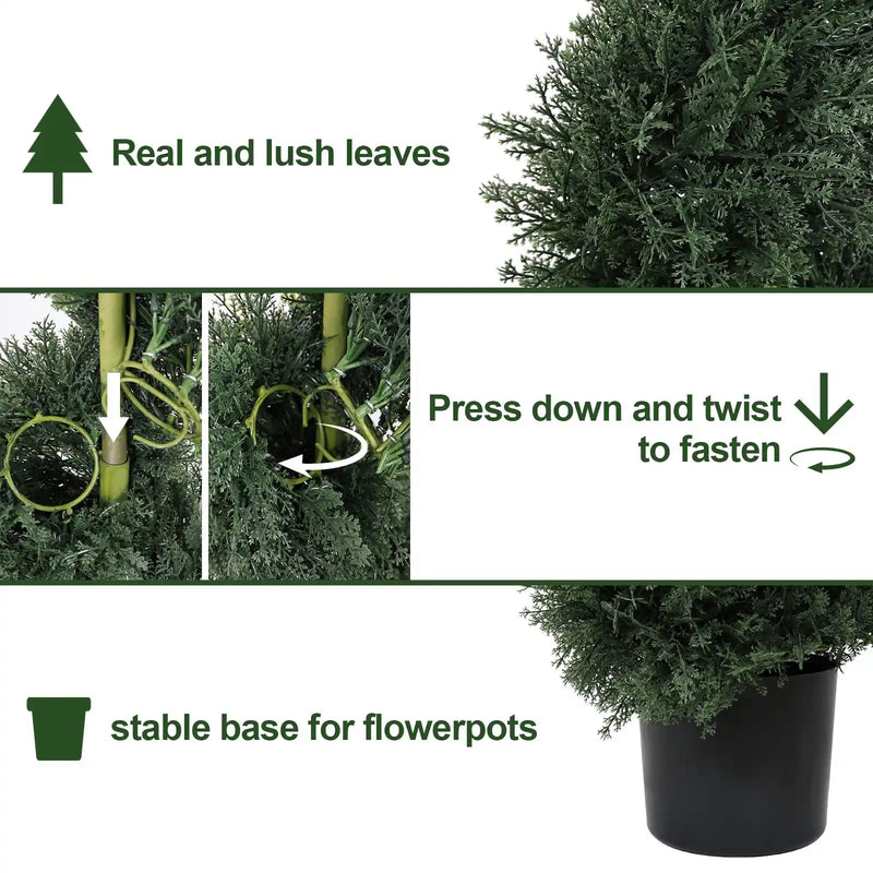6FT single-color spiral-shaped potted cedar tree, a realistic artificial evergreen plant, suitable for decorating outdoor gardens, porches, patios, etc.; 2pcs/set