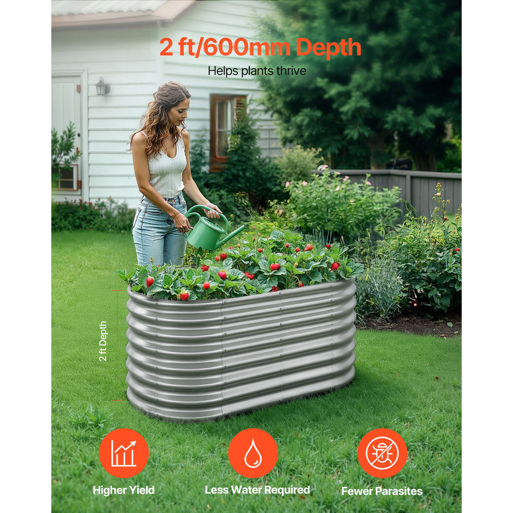 Metal Raised Garden Bed, 4 x 2 x 2 ft Oval Outdoor Galvanized Planter Garden Box, Open Bottom Design, Large Planter Raised Bed for Growing Vegetables, Flowers, and Succulents, Galvanized Color Media 9