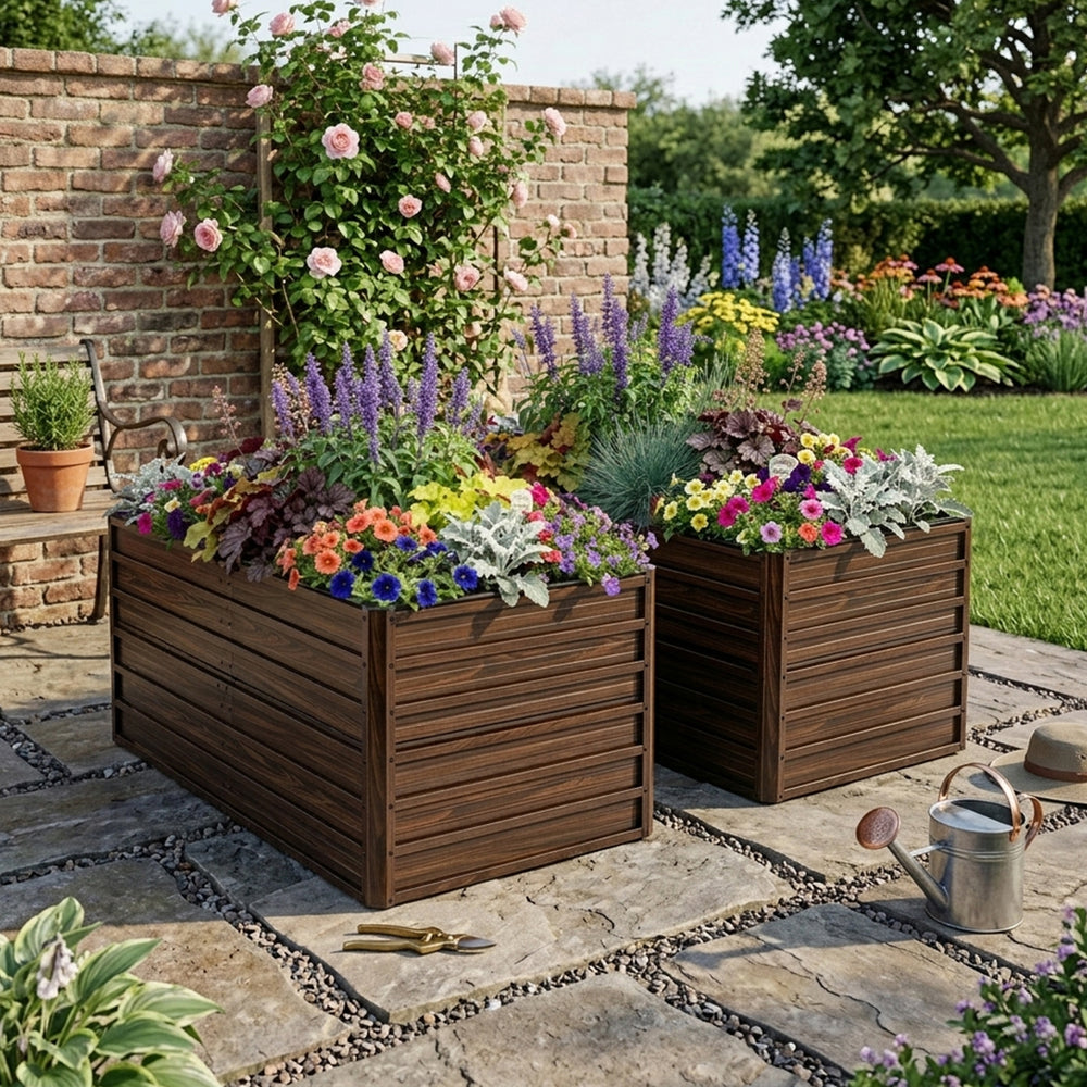 2-Pack 74.6'x35.4'x25' Raised Garden Bed Kit, Metal Elevated Planter Box, Open Drainage Base, 8 Reinforcing Rods, Rustproof Steel with Safety Edging – Easy Assembly for Vegetables, Flowers, Herbs Media 1