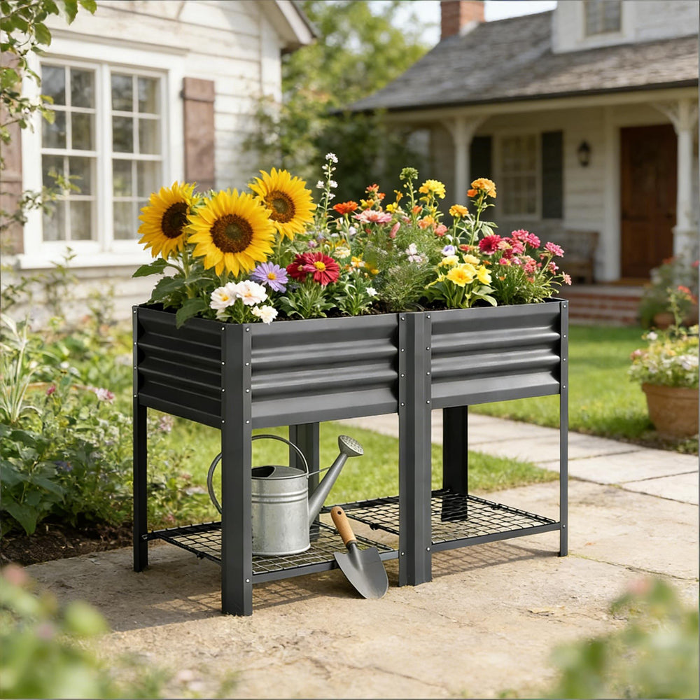 Patio Planter Box,Outdoor Elevated Planter Box,Raised Garden Bed Media 3