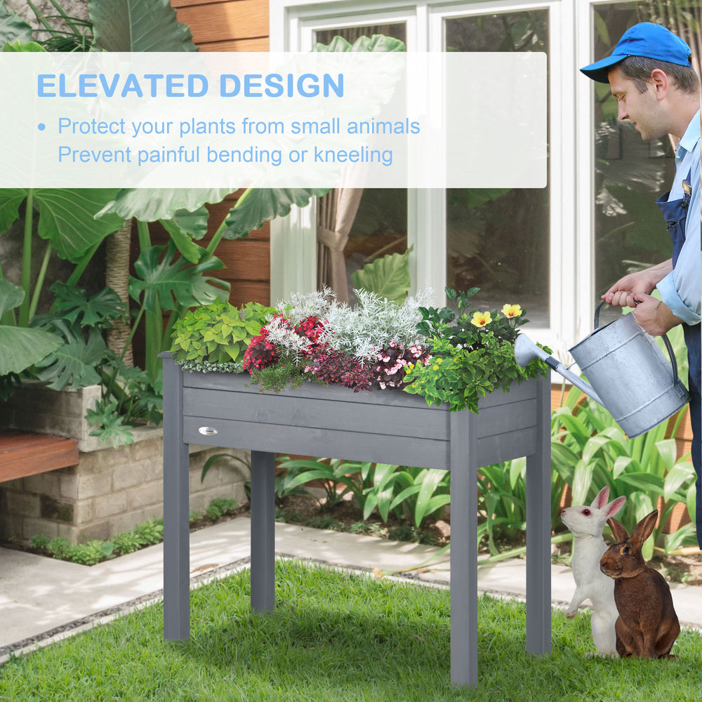 Outsunny Raised Garden Bed with Legs, 34' x 18' x 30', Elevated Wooden Planter Box, Self-Draining with Bed Liner for Vegetables, Herbs, and Flowers Backyard, Patio, Balcony Use, Dark Gray Media 3