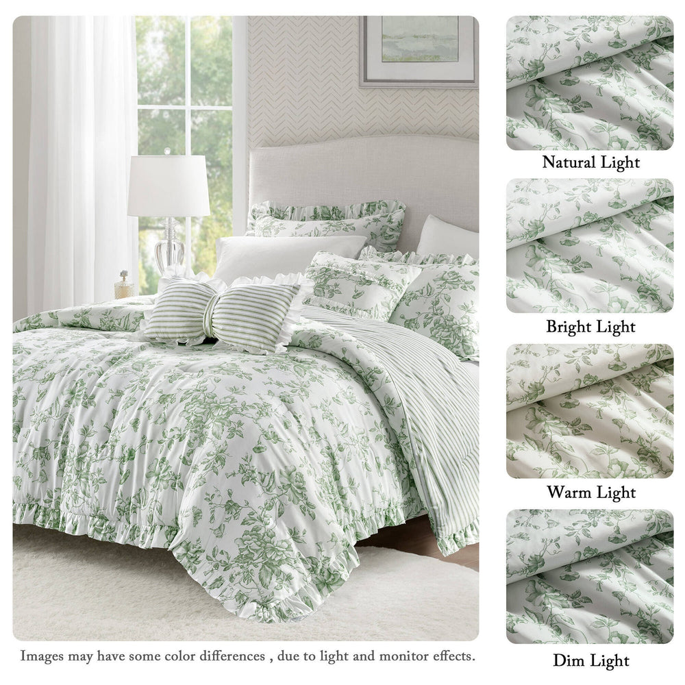 5 Pieces King Comforter Set with Decorative Pillows,Green Media 3