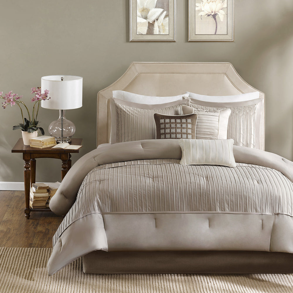 7 Piece Polyester Charmeuse Comforter Set Taupe King Media 7