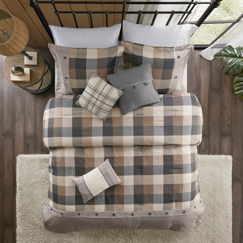 7 Piece Herringbone Comforter Set Neutral Queen Media 4