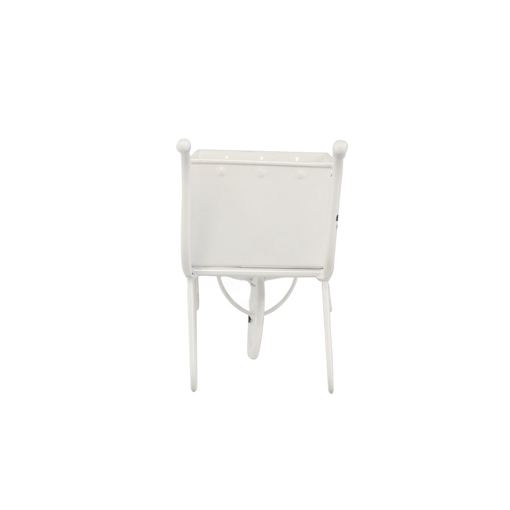 11.5x4x7' White Metal Decorative Disressed Wheelbarrow Planter, Tabletop Decor Media 5