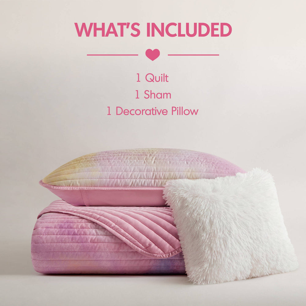 3 Pieces Twin/Twin XL Watercolor Tie Dye Printed Quilt Set with Throw Pillow,Pink Media 8