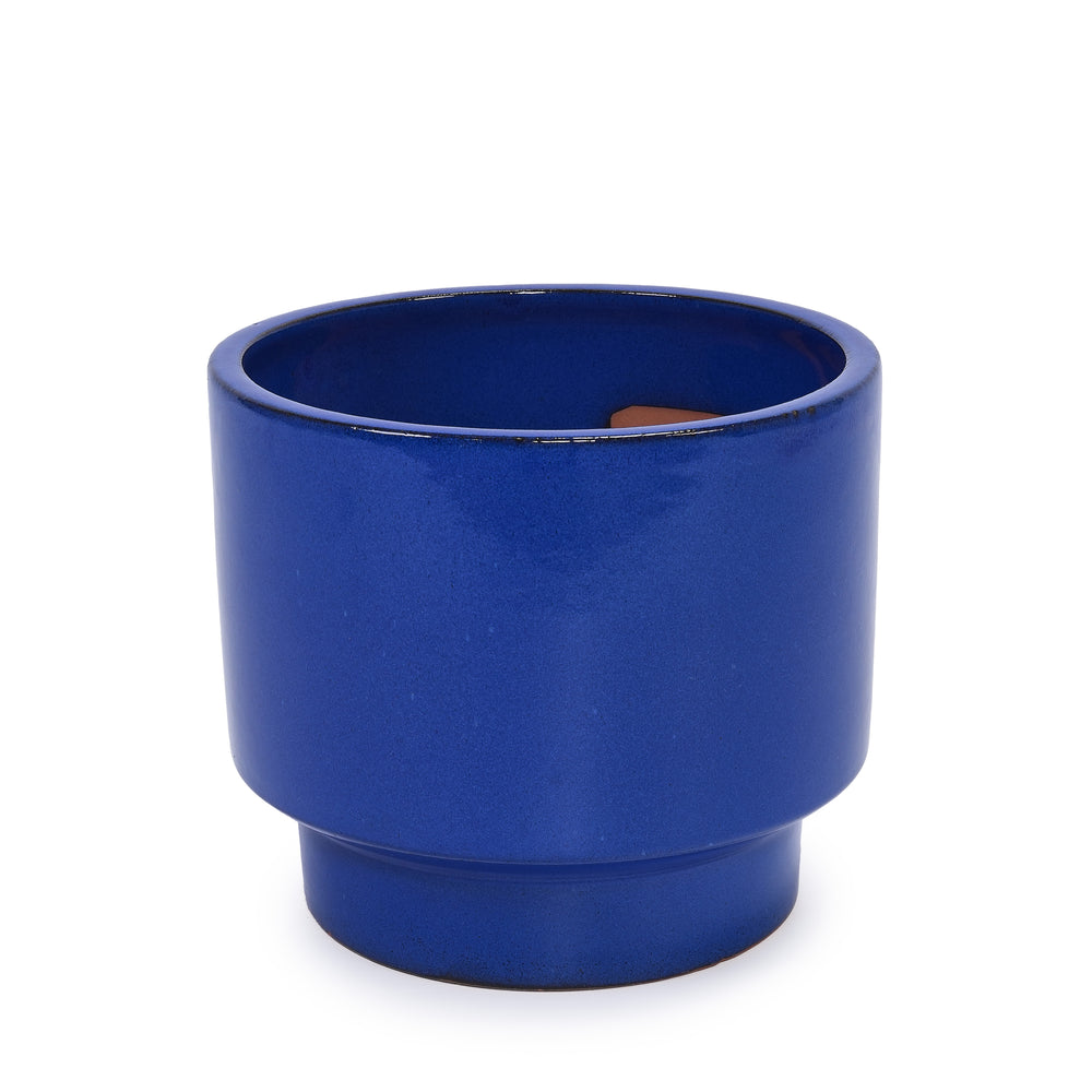 Handmade Solid Blue Glazed Ceramic Planter Set of 3, 15/12/9 Inch Diameter, for Succulents & Flowers Outdoor Garden & Indoor Staircase Use, Breathable Porous Clay Media 12