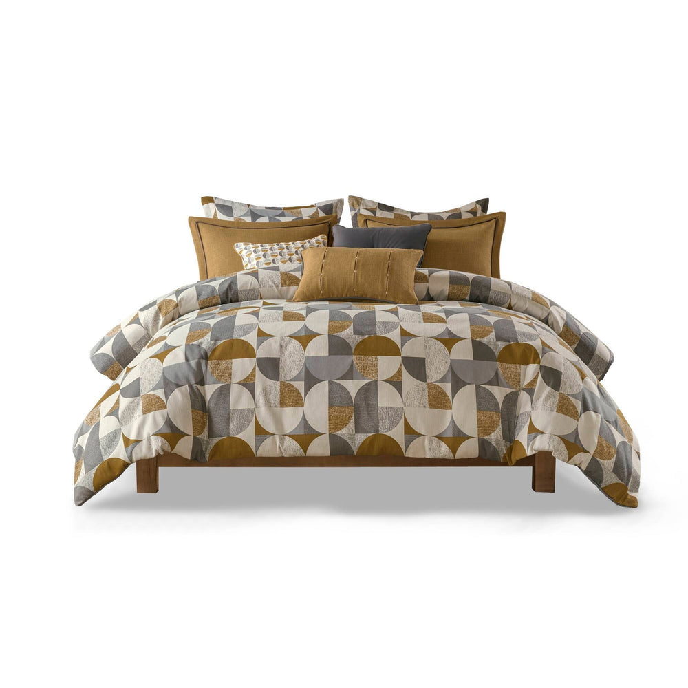 9 PCS King Jacquard Oversized Duvet Style Comforter Set Gold Media 3