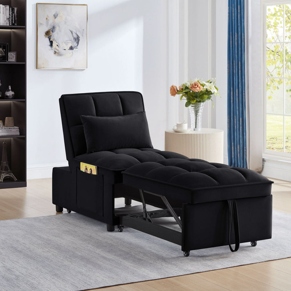 Velvet Sofa Bed Convertible Chaise Lounge Black Living Room American Design Media 1