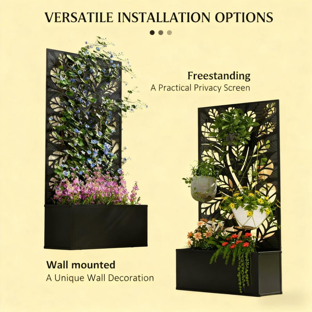 Freestanding or Wall Mounted Flower Bed,Metal Garden Bed with Trellis for Climbing Plants,for Garden, Patio, Balcony Media 5