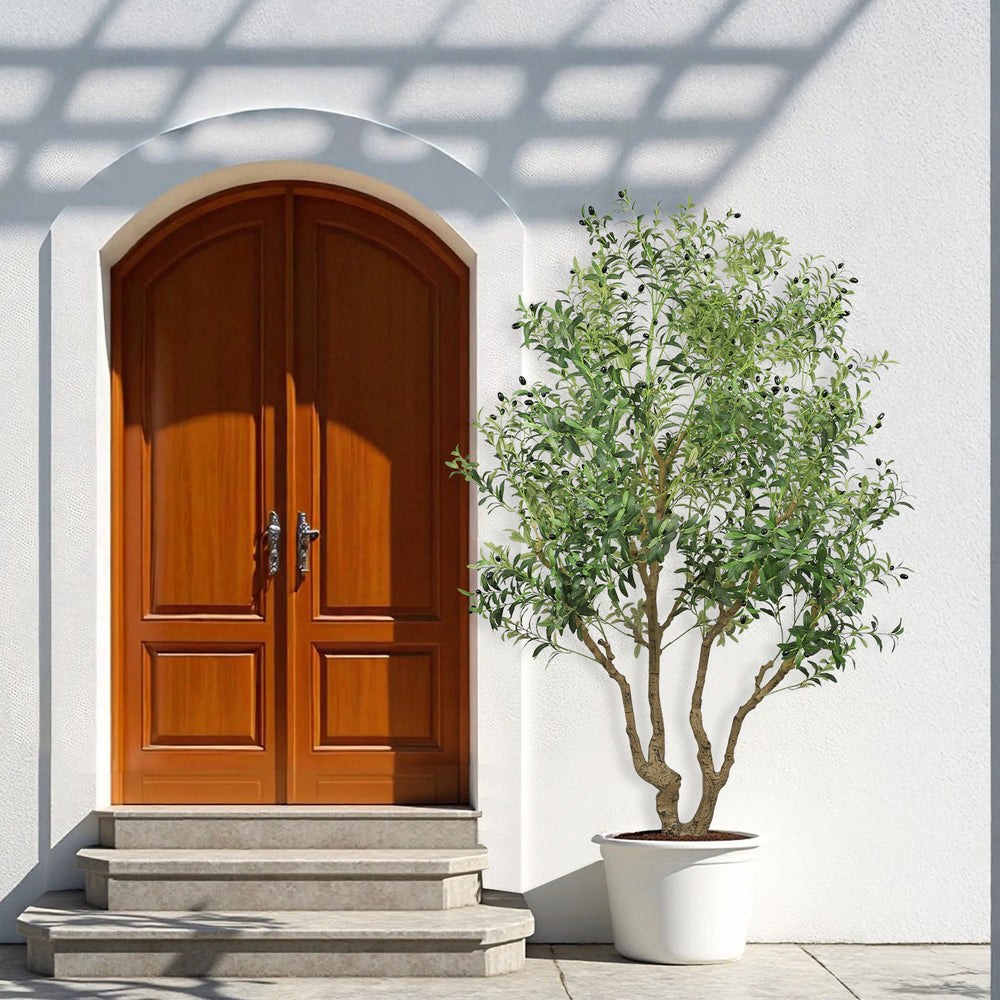 8FT Tall Artificial Olive Tree - Large Faux Potted Tree with Natural Trunk and Lifelike Olive Leaves and Fruit, Elegant Indoor/Outdoor Decorative Plant for Living Room, Office or Entryway, 1 pc/set Media 11