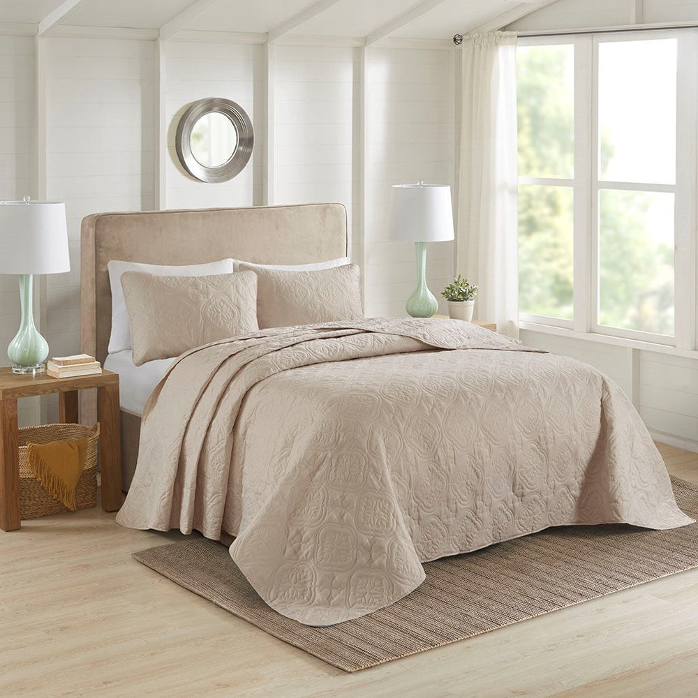 3 Piece Reversible Bedspread Set Khaki King/Cal King Media 1