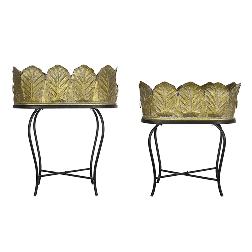 Set of 2 Metal Planter With Iron Legs Stand, L:27.2x19x32.3' S:23.5x16x26.5' Media 3