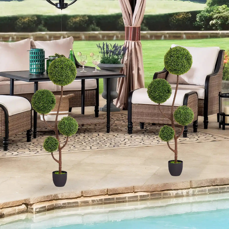 Artificial Boxwood Topiary Tree Triple Ball-Shaped Faux Plant Green Plastic 150cm