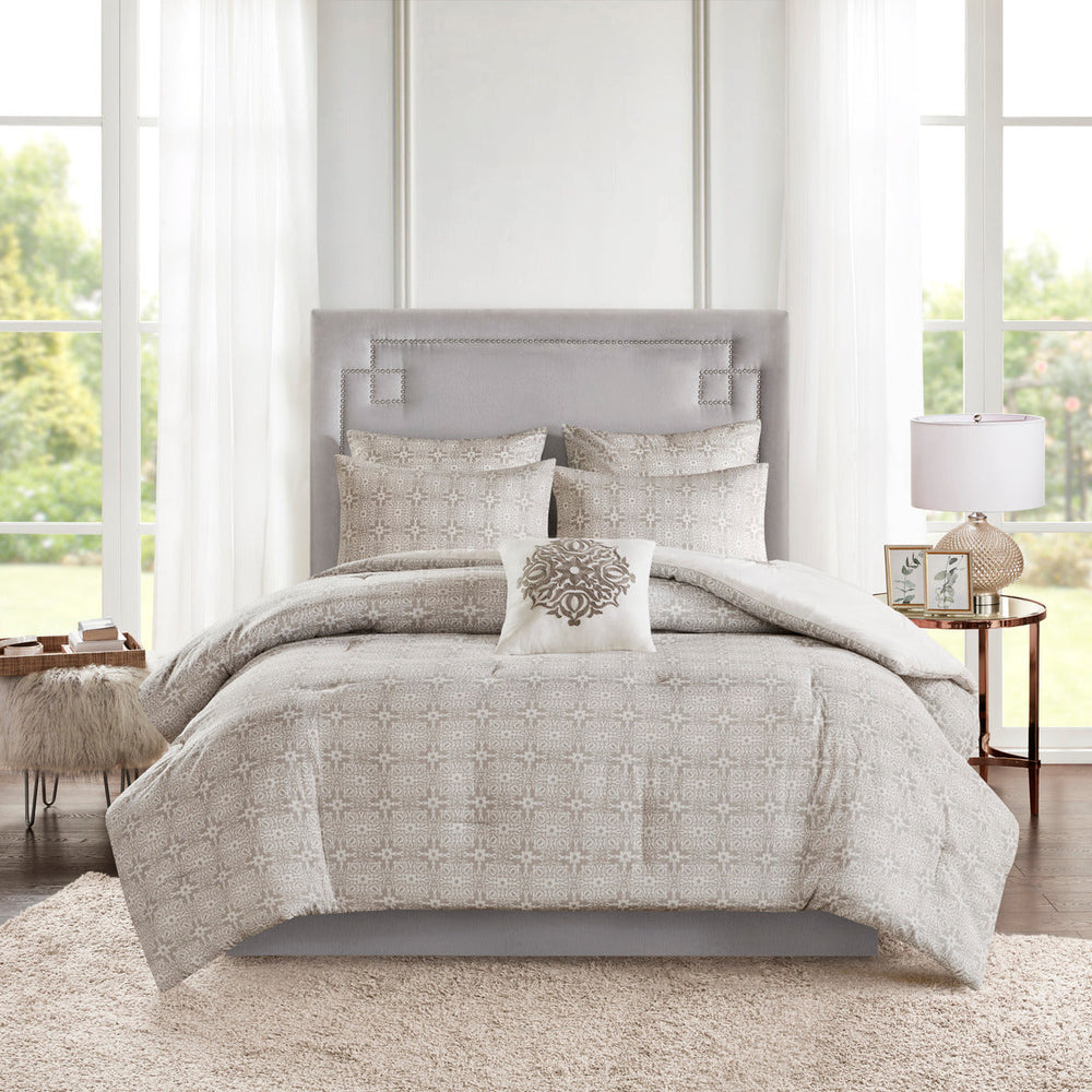 6 Piece Embroidered Cotton Reversible Comforter Set Ivory King/Cal King Media 2