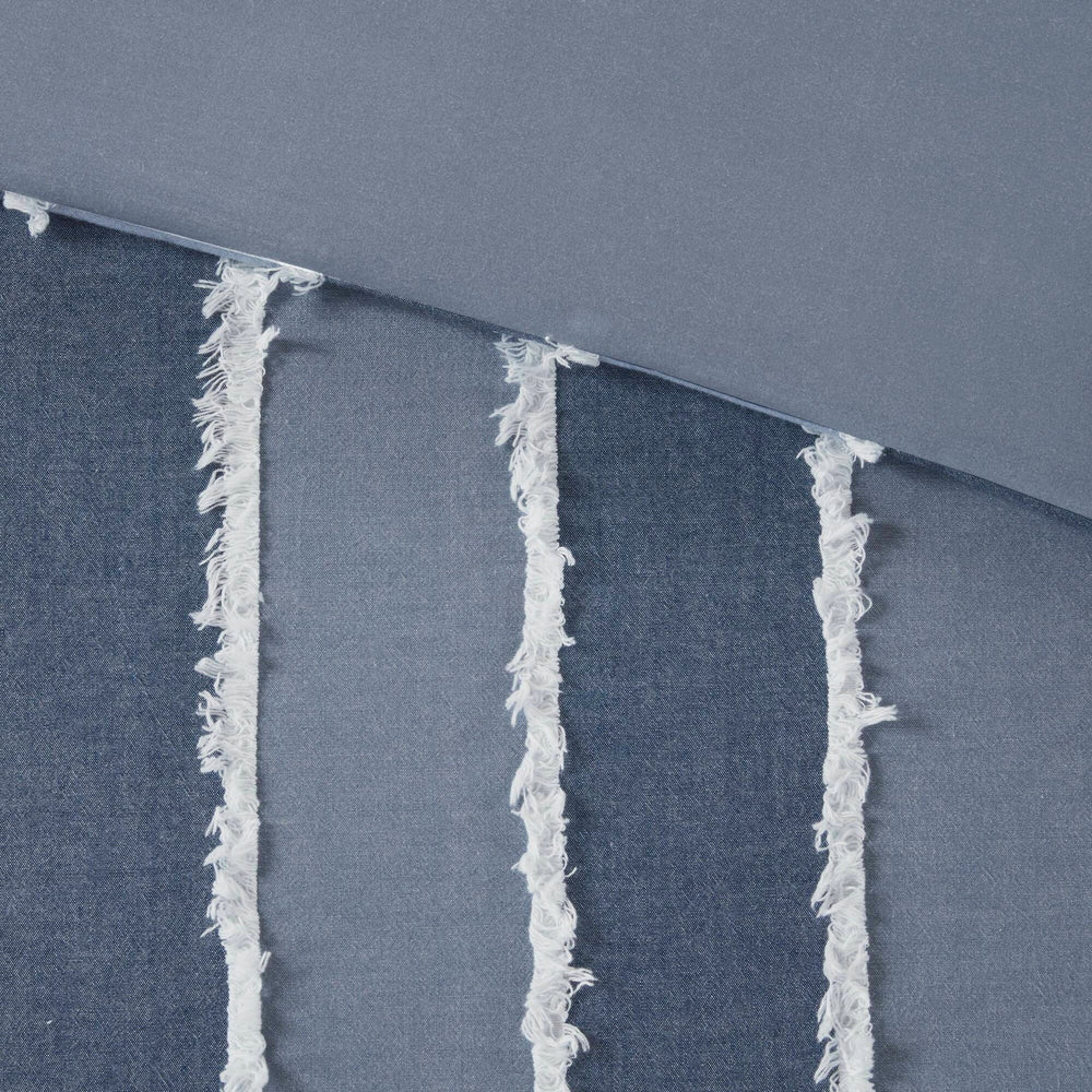 3 Pieces Full/Queen Striped Cotton Comforter Set,Blue Media 16