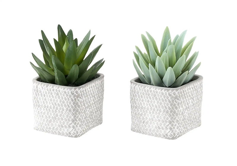 Artificial Plant, Set Of 2, 8' Tall, Succulent, Table, Grey Cement Pots, Contemporary, Modern