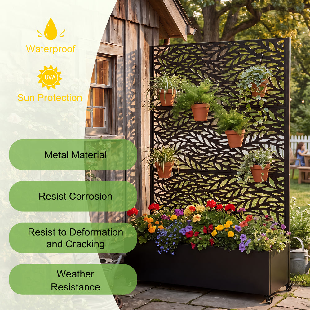 Metal Raised Garden Bed with Wheels and Trellis,73'x47'x16' Planter Box for Climbing Plants, Vegetables & Vines, Features Privacy Screen and Drainage Holes Media 4