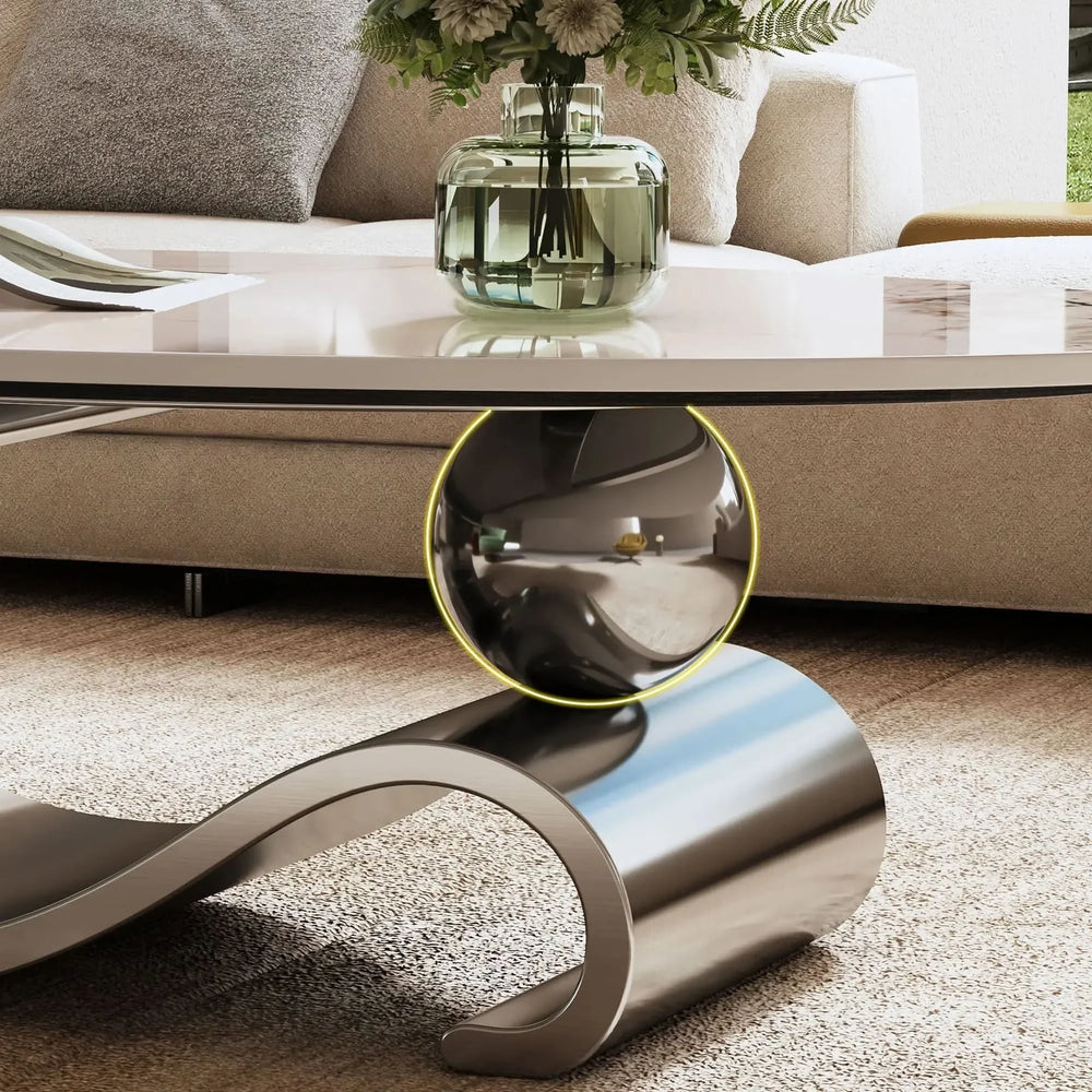 Oval Coffee Table Faux Marble Contemporary Gray Stainless Steel Base Media 8
