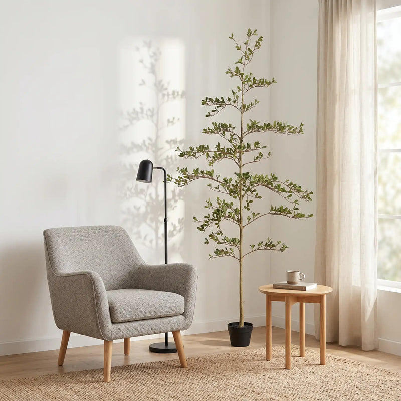 6ft Artificial Olive Tree, Realistic Faux Potted Plant in Black Pot, Indoor & Covered Outdoor Decorative Tree for Living Room and Office, 1pc/set