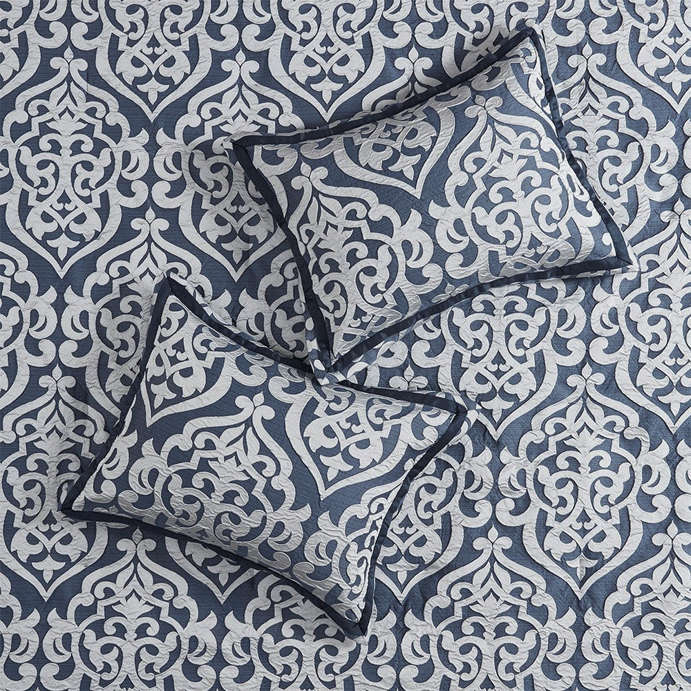8 Piece Jacquard Comforter Set Navy/Silver Cal King Media 5