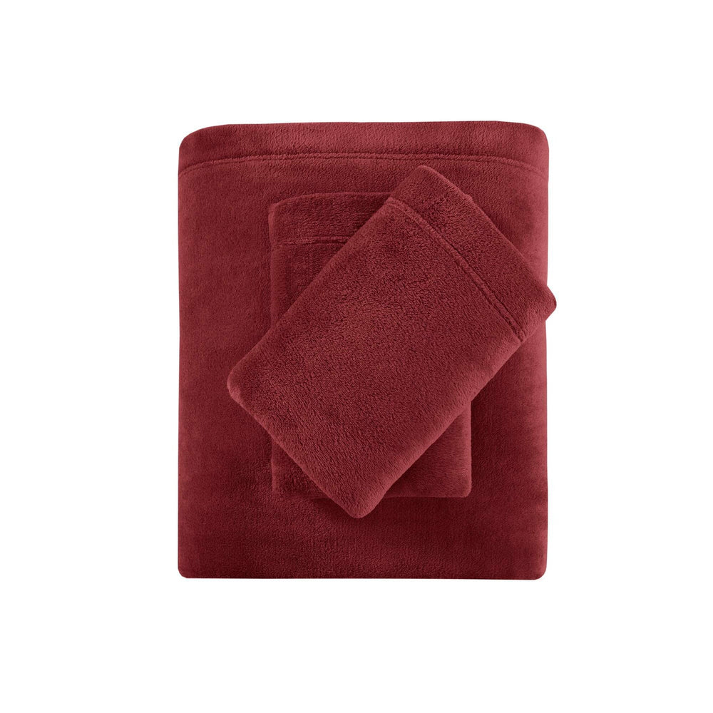 3 PCS Twin Micro Plush Sheet Set Burgundy Media 13