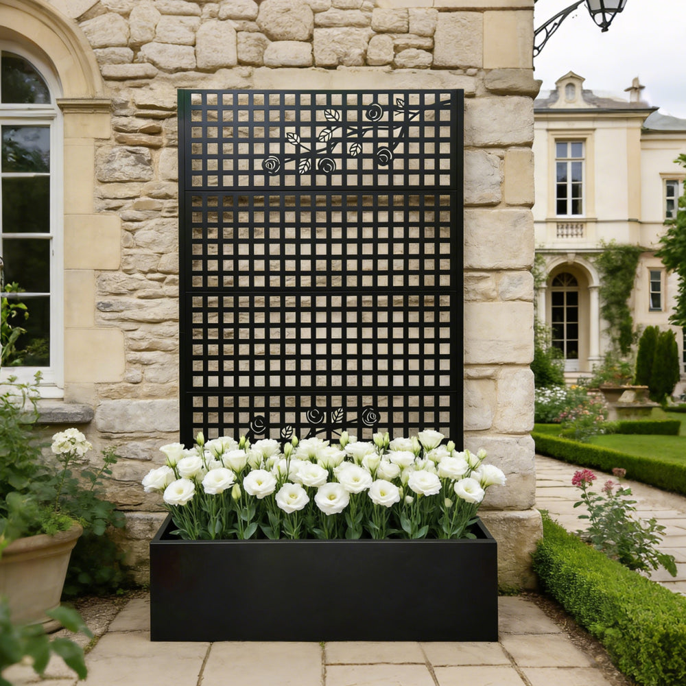 Metal Planter Box with Trellis 70.9in H x 43.3in W x 15.8in D - Outdoor Raised Garden Bed with Privacy Screen Lattice Panels for Patio Decoration for Backyard Patio Balcony, Rose Black Media 7