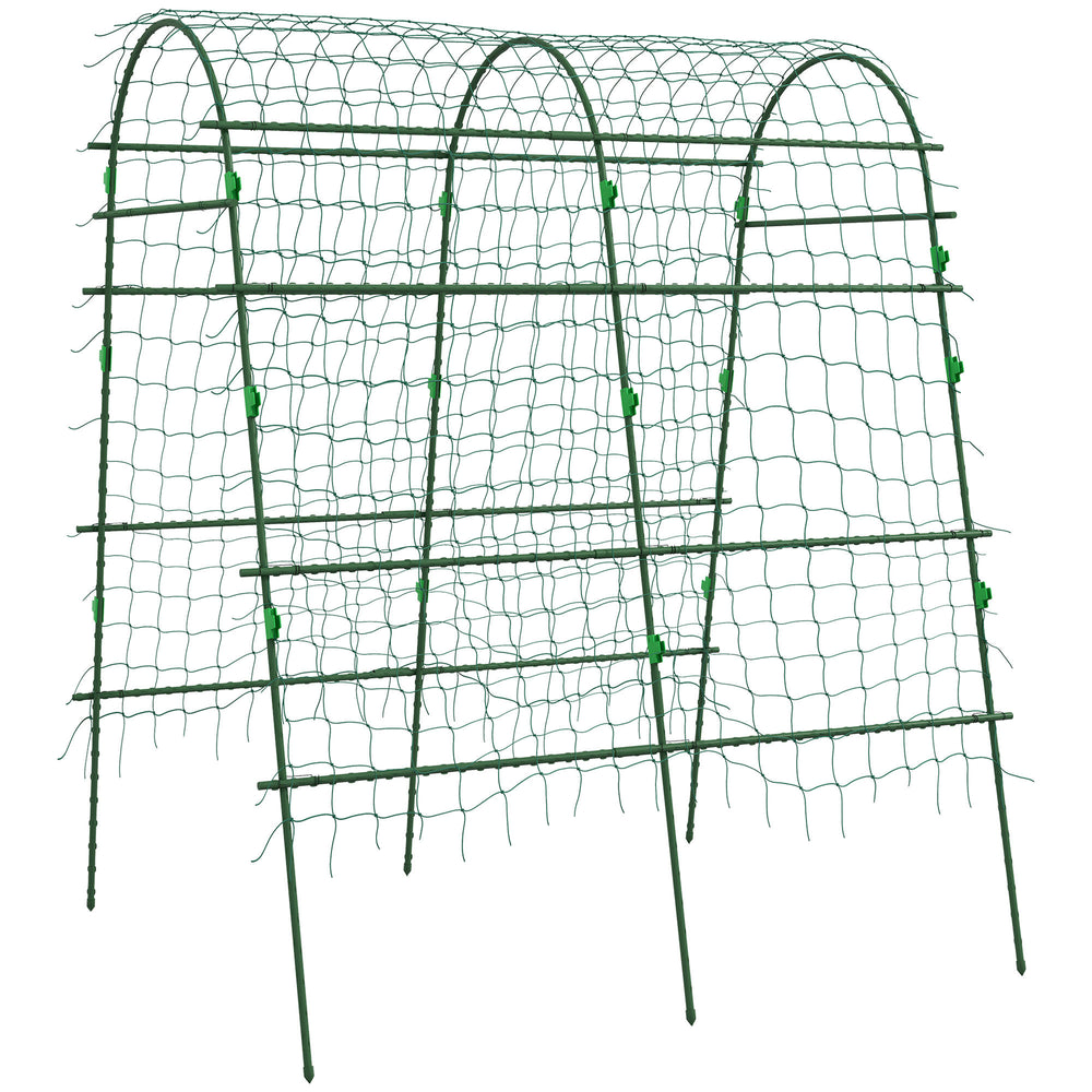 Outsunny Cucumber Trellis, 6.8' Tall Arch Trellis for Climbing Plants Outdoor, A-Frame, with Plastic Coated Steel Frame and Climbing Net, Support Vegetables, Peas, Fruit & Vines, Green Media 1