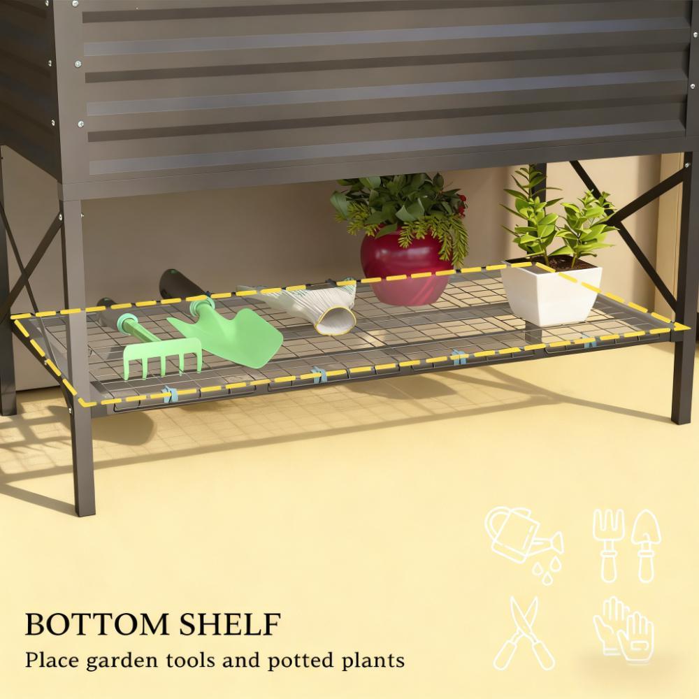 Metal Planter Box,Galvanized Raised Garden Bed,with Legs,Storage Shelf and Bed Liner Media 3