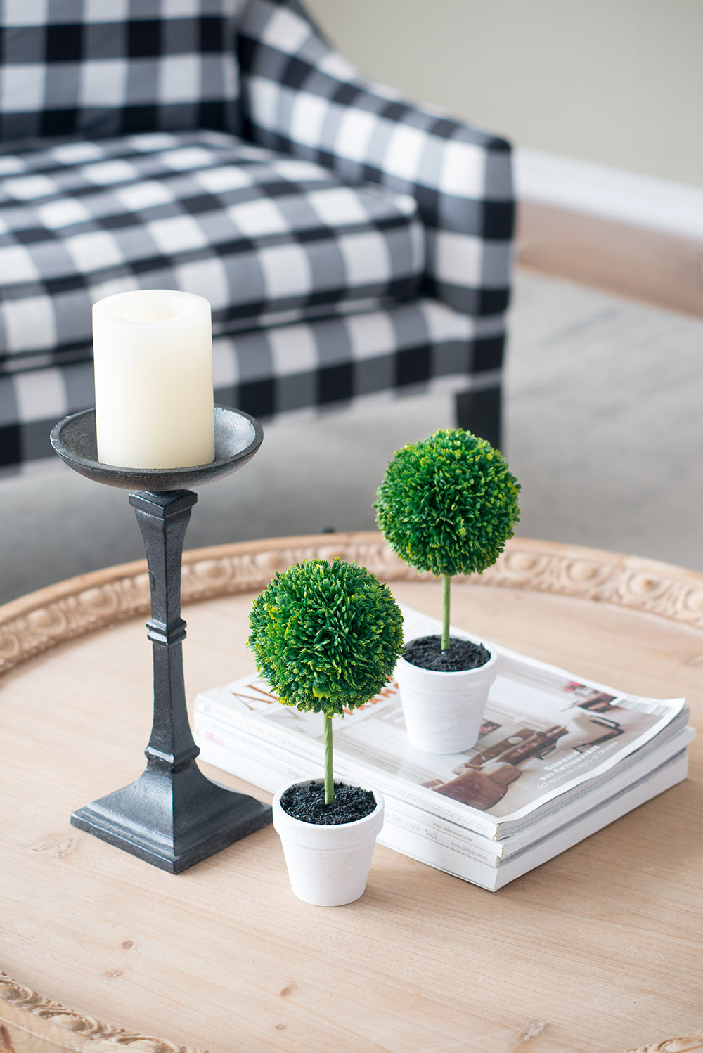 S/3 Mini Faux Topiaries in Cream Pot, 10.6x3.5x9.5' Green Media 7