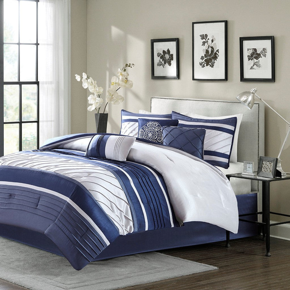 7 Piece Comforter Set Navy Cal King Media 1
