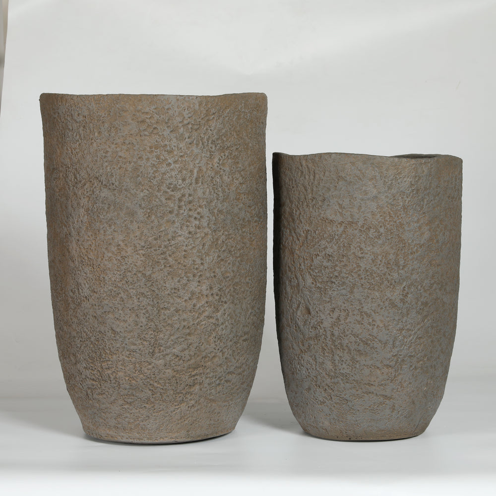 Round Concrete Planter Set of 2, Large Outdoor Indoor Handmade Rustic Decorative Planter Pots Containers with Drainage Holes for Home Garden Patio, 14' x 22' & 17' x 26' (Coffee) Media 10