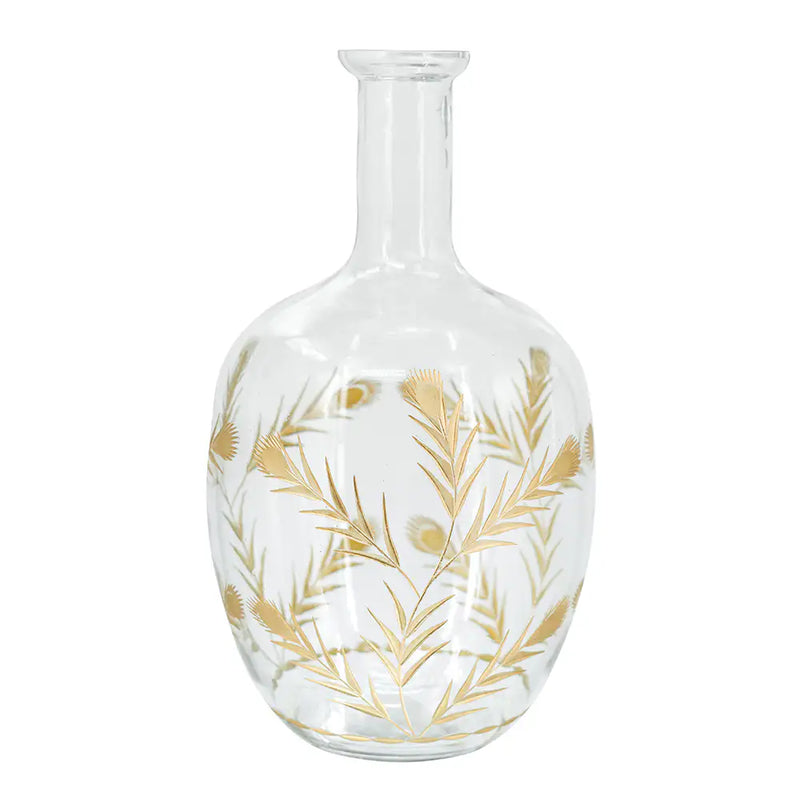Curved Glass Accent Vase with Gold Floral Motifs