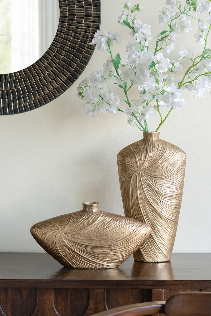 Aluminum Vase with Gold Swirling Design