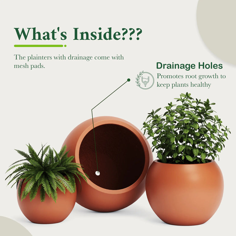 DTY Fiberstone Globe Planter Indoor Outdoor — Lightweight Sphere Ball Pot for Olive Tree, Monstera & Palm | Fiberglass Stone | UV Resistant, Drainage Hole | 2 Coco Mats | Black | 12.6" D × 10" H