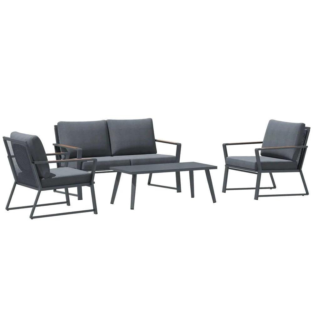 4 Piece Patio Furniture Set, Aluminum Conversation Set, Outdoor Garden Sofa Set with Armchairs, Loveseat, Center Coffee Table and Cushions, Dark Grey - DTY Store