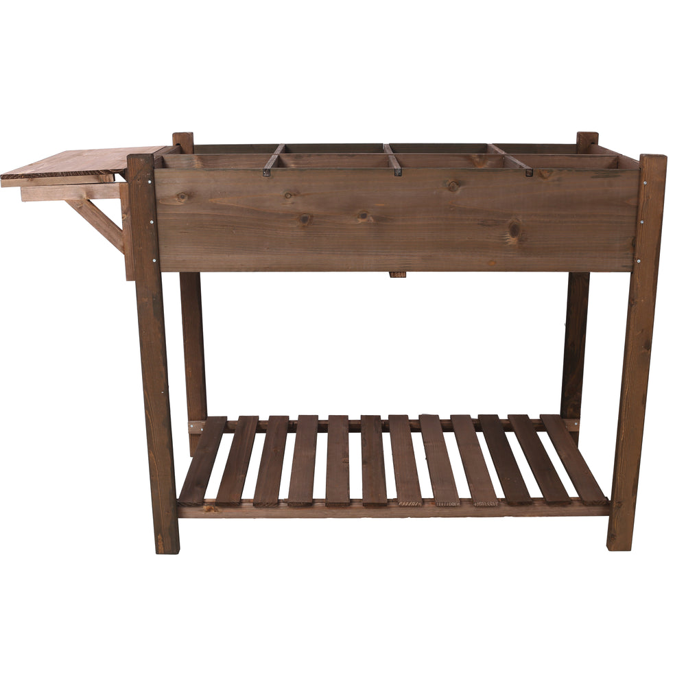 8 Pockets Horticulture Raised Garden Bed Elevated Wood Planter Box Stand with Foldable Side Table and Storage Shelf for Herb/Vegetables/Flowers, dark brown color Media 4