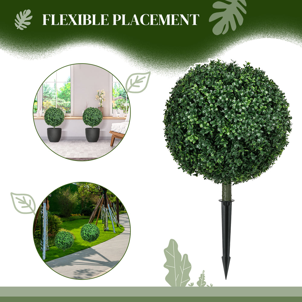 HOMCOM 1.3' (15.7') Artificial Boxwood Topiary Trees with Ground Stake, UV Resistant Set of 2 Ball Shaped Trees, Indoor Outdoor Fake Plants for Home Office & Living Room Décor Media 6