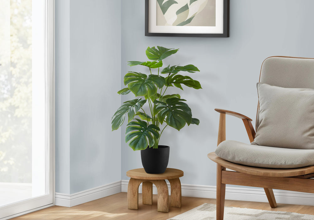 Artificial Plant, 24' Tall, Monstera, Indoor, Faux, Fake, Table, Greenery, Potted, Real Touch, Decorative, Green Leaves, Black Pot Media 1