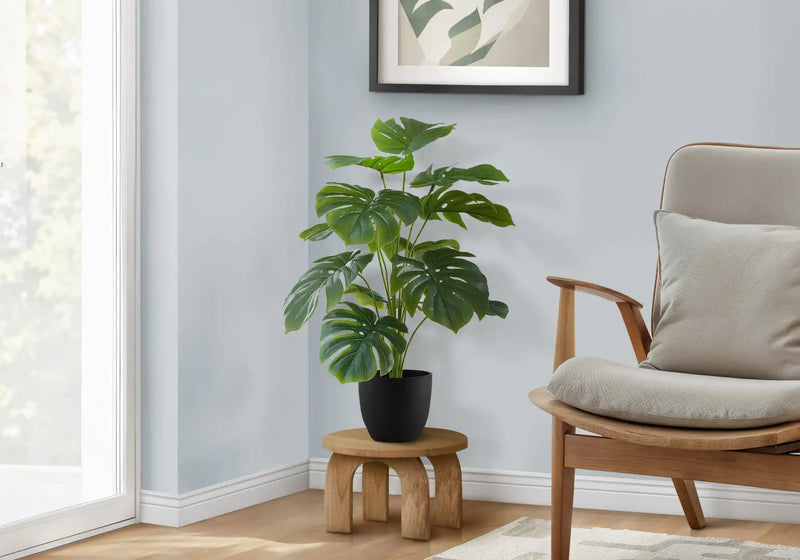 Artificial Plant, 24' Tall, Monstera, Indoor, Faux, Fake, Table, Greenery, Potted, Real Touch, Decorative, Green Leaves, Black Pot