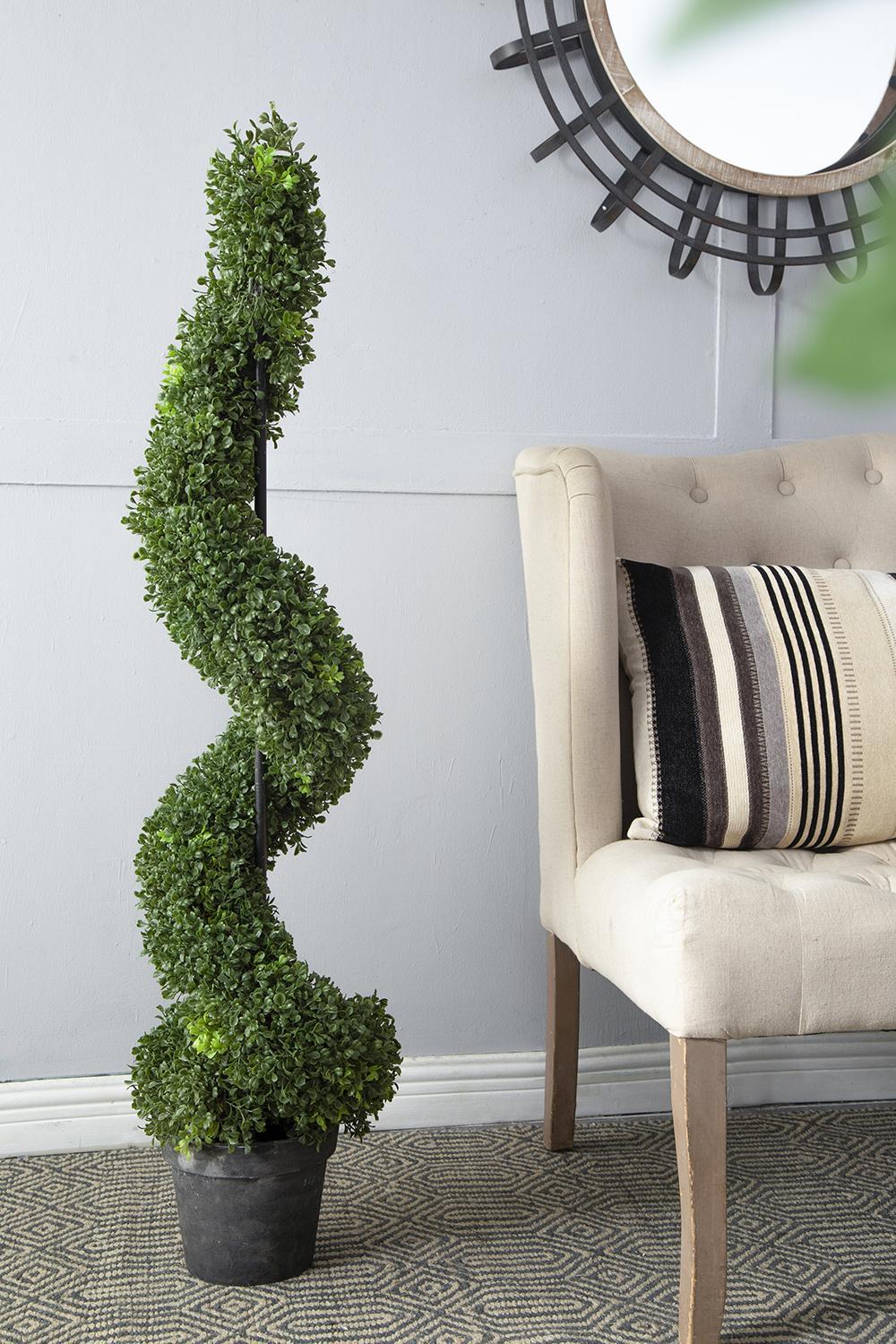 9.5x9.5x48' Tall Artificial Spiral Boxwood Topiary in Pot Media 5
