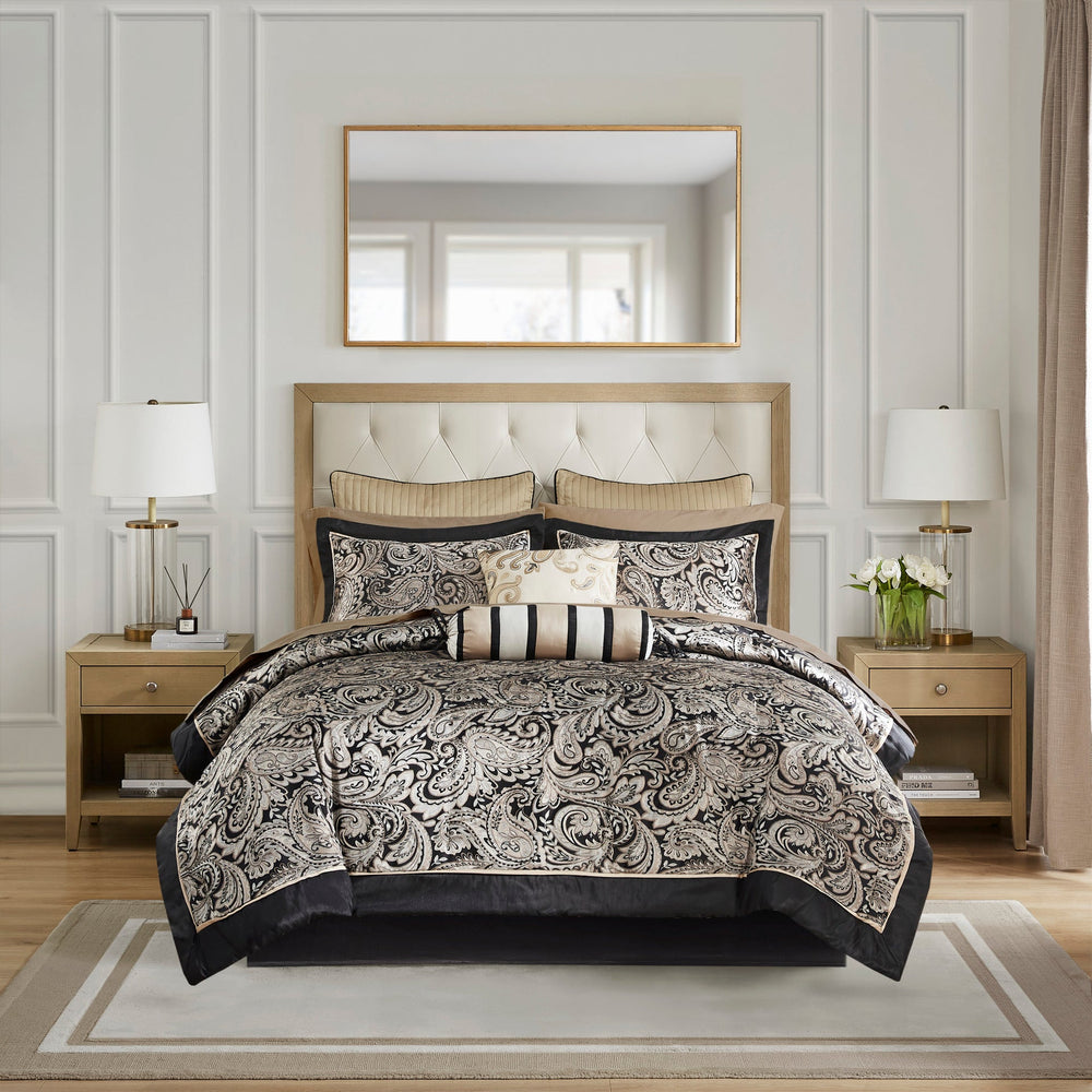 12 Piece Comforter Set with Cotton Bed Sheets Black King Media 7