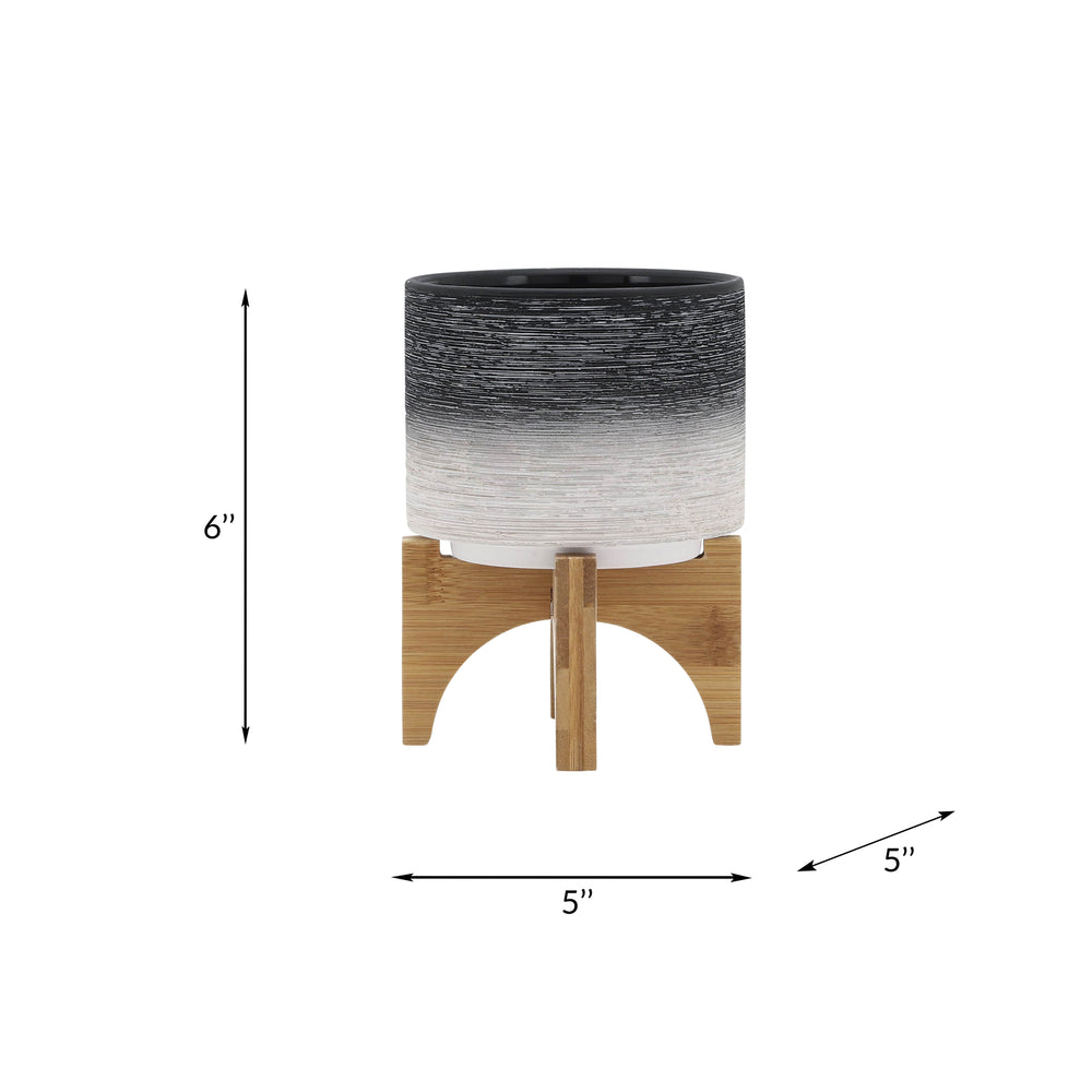 CERAMIC 5' PLANTER ON WOODEN STAND, GRAY Media 9