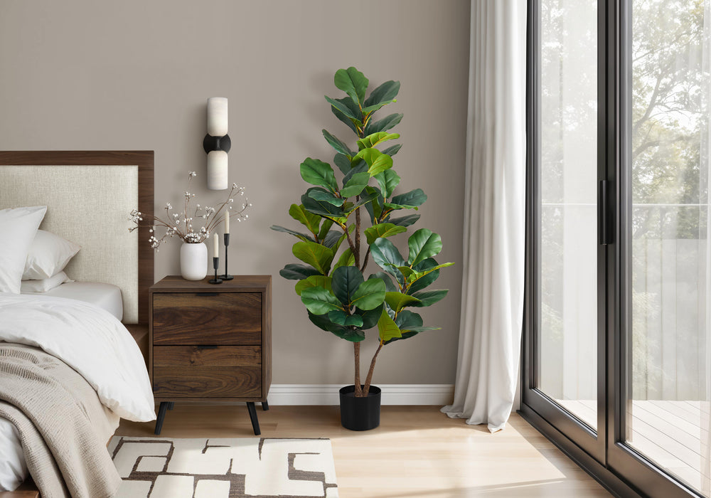 Artificial Plant, 49' Tall, Fiddle Tree, Indoor, Faux, Fake, Floor, Greenery, Potted, Real Touch, Decorative, Green Leaves, Black Pot Media 1