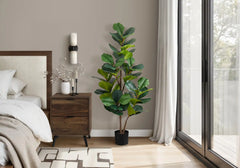 Artificial Plant, 49' Tall, Fiddle Tree, Indoor, Faux, Fake, Floor, Greenery, Potted, Real Touch, Decorative, Green Leaves, Black Pot perspective