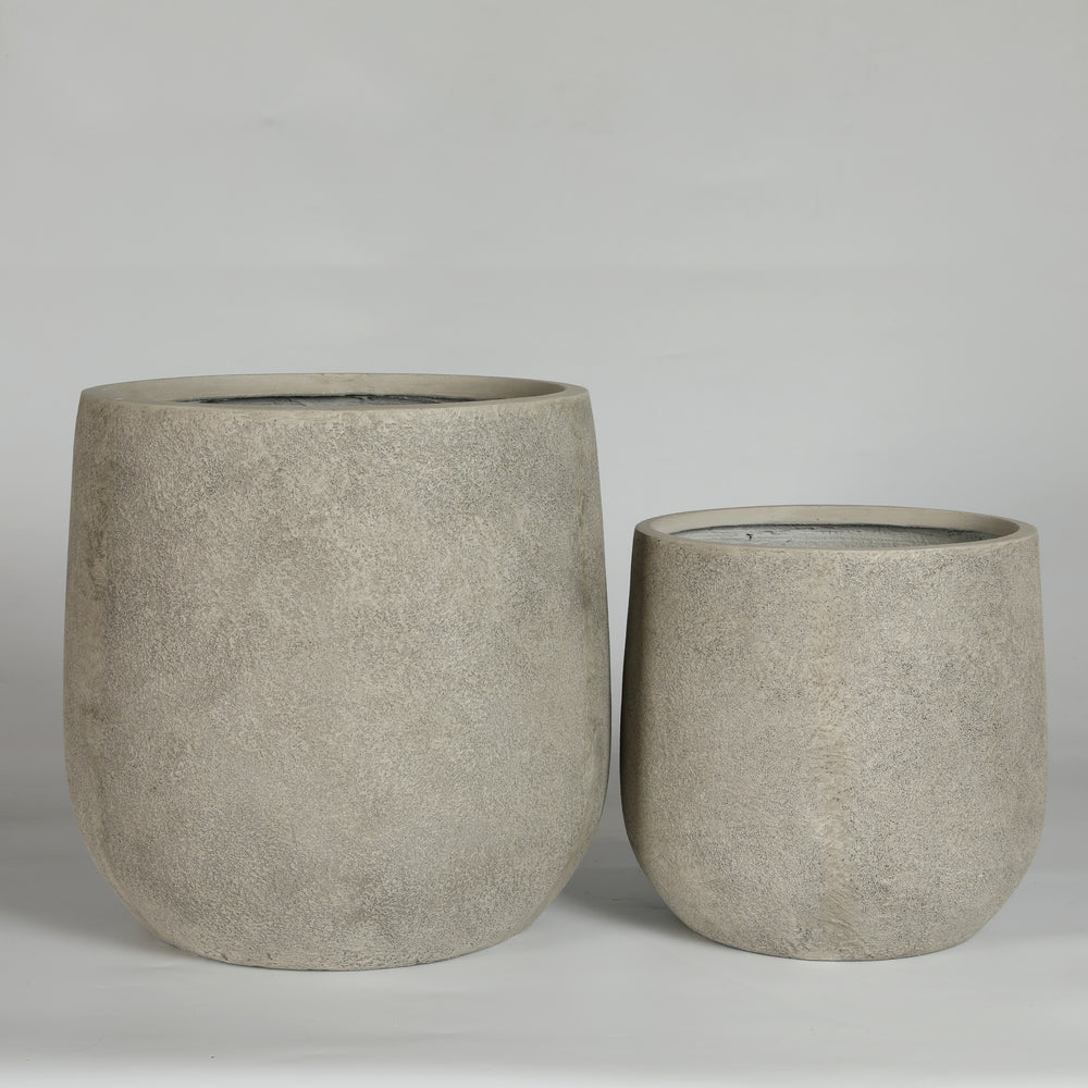 Round Concrete Planter Set of 2, Large Outdoor Indoor Handmade Rustic Decorative Planter Pots Containers with Drainage Holes for Home Garden Patio, 13' x 13' & 17' x 17' (antique grey) Media 8