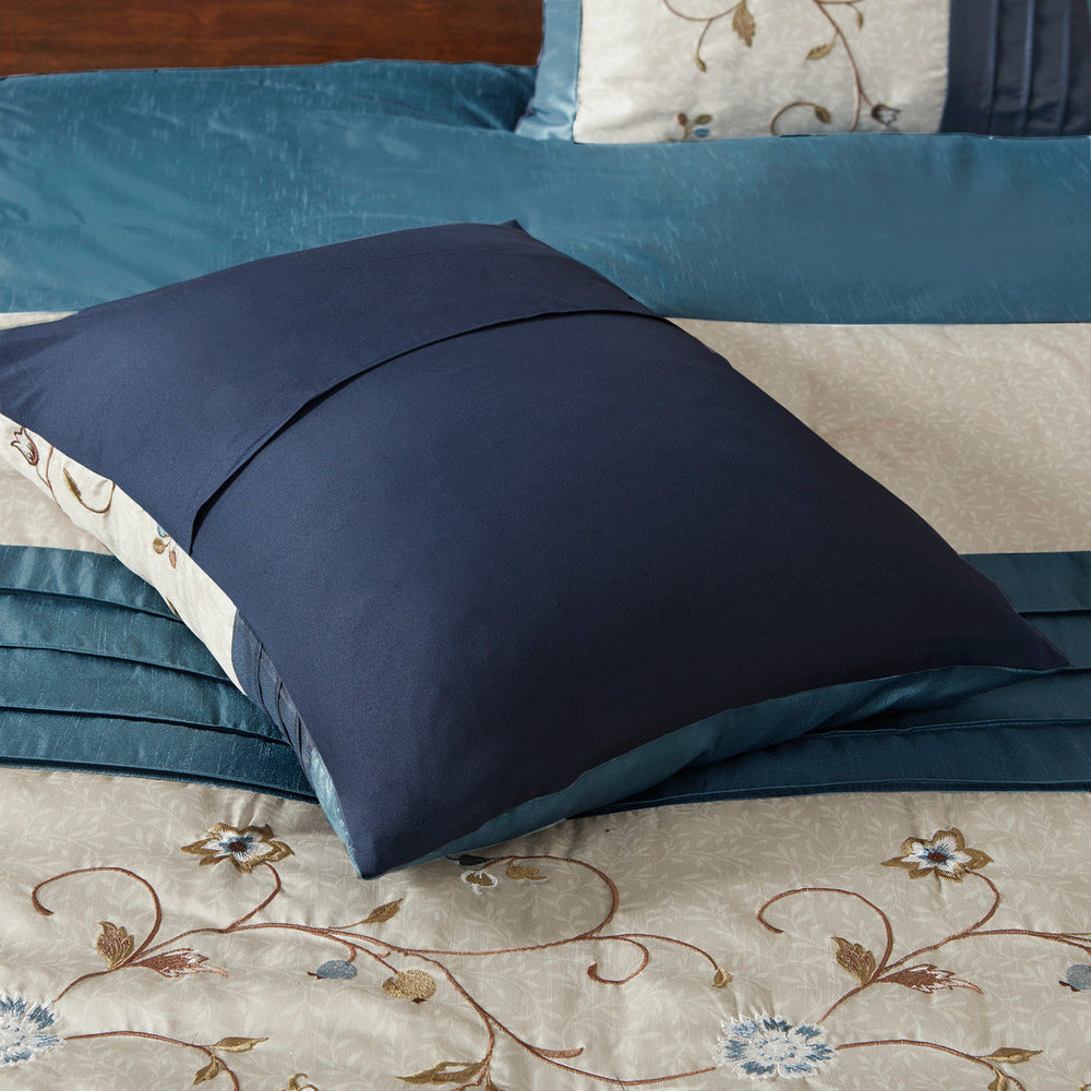 Embroidered 7 Piece Comforter Set Navy Queen Media 15